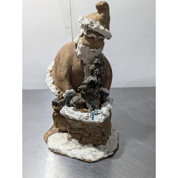 VTG Primitive Clay Santa Claus Entering A Chimney Statue 9" Tall - Picture 5 of 11